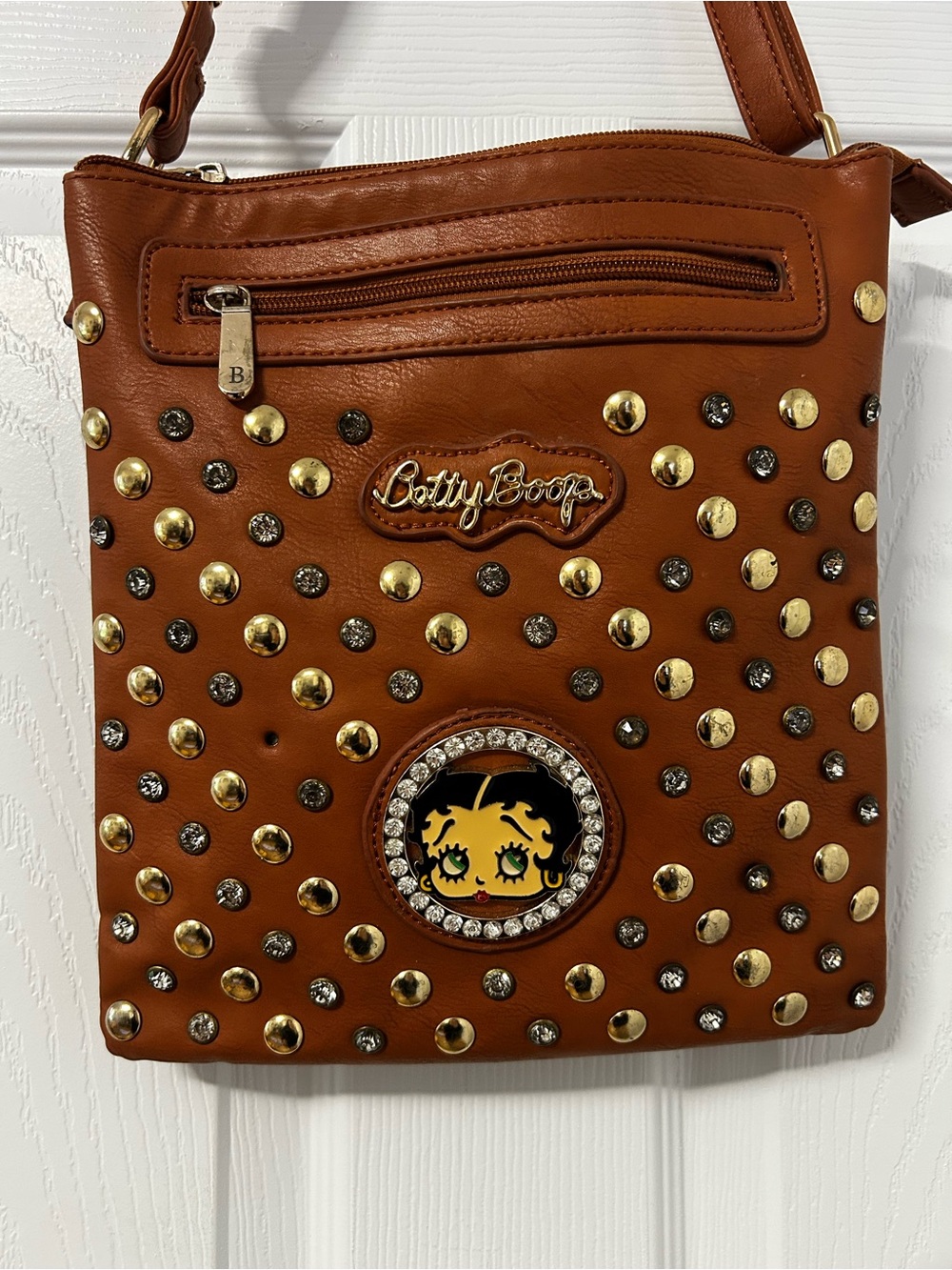 Betty Boop Cross Body Purse with Rhinestones and 3 Compartments
